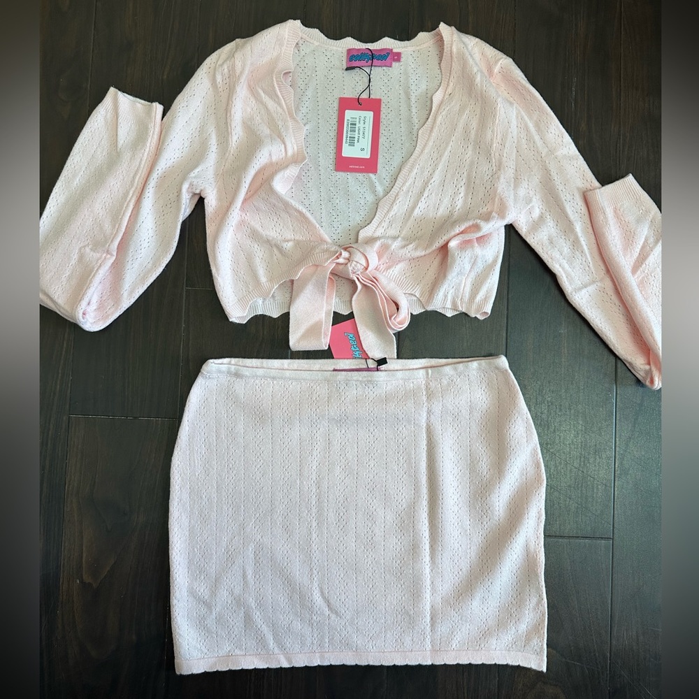 Edikted Pink Linen Skirt Long Sleeve Top and skirt Set BRAND NEW